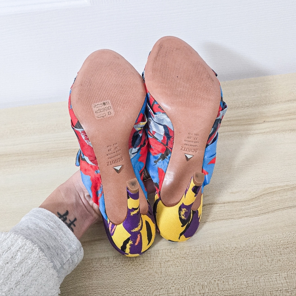 Schutz X Adriana Lima Floral Satin Twist Knot Mule Sandals Size 8 - Picture 5 of 10